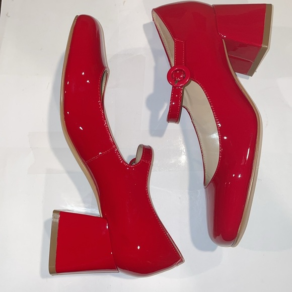 Marc Fisher Red Patent Leather Block Heel Pumps Size 8 - Picture 4 of 5